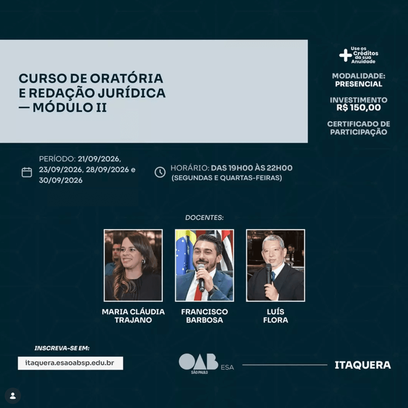 📙 ESA Itaquera: Curso de Oratória e Redação Jurídica - MÓDULO II
